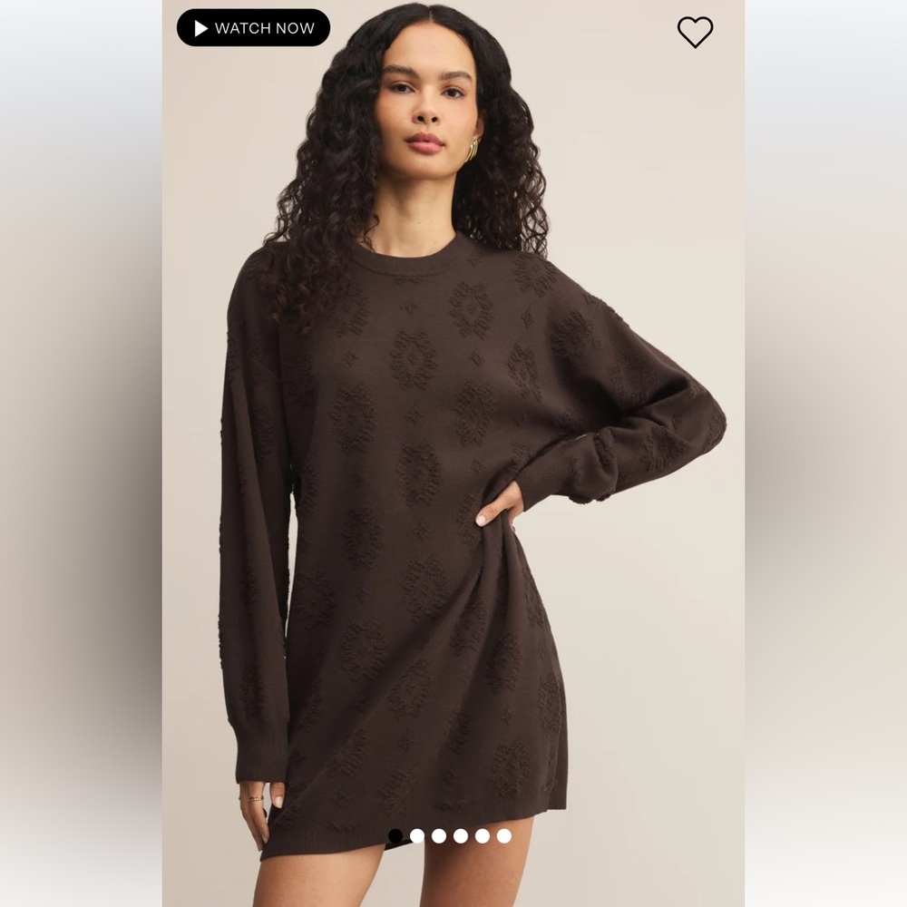 Z Supply Amina Jacquard Sweater Mini Dress Chocolate Size Large
